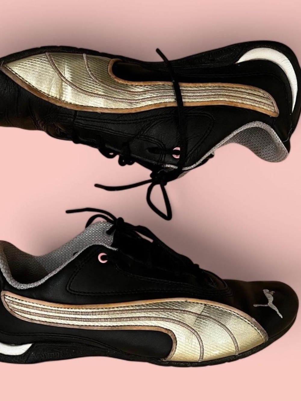 Vintage Puma Women’s gold and black speedcat leather trainers